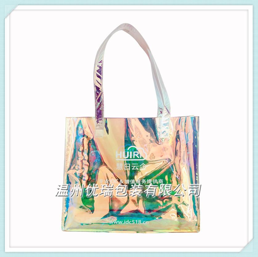 广告促销镭射手提袋定做 PVC果冻幻彩礼品手拎袋 TPU幻彩