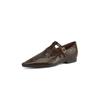 Sapatos Mary Jane Retro Simples de Pele de Carneiro Completos 2025 Primavera Salto Baixo Grosso Estilo Fivela de Couro Pontudo Sapatos de Camada Única para Mulheres