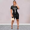 Plataforma Independente Transfronteiriça 2021 Aliexpress Ebay Roupas Femininas Europeias e Americanas Conjunto de Duas Peças com Listras e Estampa de Letras