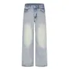 Pantalones vaqueros lavados estilo retro americano para hombre, estilo básico de moda urbana, pantalones holgados tipo 'dad' con bordes deshilachados y diseño recto desgastado