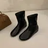 Botas de cuero súper suaves, aumento de altura interior de 3 cm, punta redonda, efecto adelgazante, elástico, suela plana, nuevo estilo 2026, botas de media pantorrilla, botas de caña alta