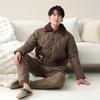 Pijama para Hombre Invierno Tres Capas Engrosado Forrado de Felpa Chaqueta de Algodón Ropa de Casa Súper Gruesa de Coral Fleece Otoño e Invierno para Hombre