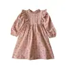 Ropa infantil estilo coreano con cuello alto y ribete de volantes, vestido para niñas, colección primavera 2026, vestido de princesa floral de manga larga para bebés y niños pequeños