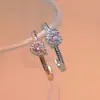 Anillo de cobre simple elegante rosa encantador con incrustaciones de circonita para mujer, lindo, versátil, boca abierta, plata, oro rosa, anillo ajustable