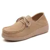 Nuevos Zapatos de Balancín de Plataforma con Cordones Estilo Coreano de Cuero Genuino Combinan con Todo Otoño Suela Gruesa Ligeros con Cuña Elevadores de Altura Zapatos Casuales de una Sola Capa para Mujer