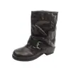 Botas Apiladas con Hebilla Retro para Mujer, Botines de Media Caña con Punta Redonda y Tacón Grueso, Nuevas Botas de Montar Versátiles Adelgazantes para Otoño/Invierno