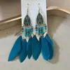 Pendientes de plumas de hada estilo étnico, estilo bohemio festivo, con gancho para la oreja, nuevos pendientes de cuentas chinas de alta gama para mujer.