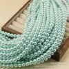 Cuentas redondas de vidrio imitación perla Swarovski de alto brillo en tonos azules con agujero pasante para collares DIY, productos semiacabados decorativos de alta gama