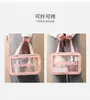 Bolsa de tres piezas transparente de PU para maquillaje y artículos de tocador, bolsa de baño de PVC de gran capacidad, bolsa de almacenamiento portátil semitransparente esmerilada para mujer