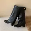 Botas femininas de perna larga estilo Chanel emagrecedoras de cano alto, novo estilo popular outono e inverno 2026, elegantes botas longas over-the-knee com salto grosso