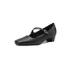 Sapatos Casuais de Trabalho Novo Estilo com Salto Médio Bloco, Boca Rasa Simples, Tira Diagonal Sapatos de Salto Único, Sapatos de Princesa, Sapatos da Sorte, Tamanhos 33-43