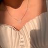 S Collar Doble de Amor Diamante Flash Plateado ins Temperamento Mori Dulce Corazón de Durazno Exquisita Cadena Clavicular Hada Chic