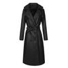 Suministro Exclusivo Transfronterizo de Gabardina Larga de Cuero PU para Mujer con Cinturón, Diseño de Doble Botonadura, Bolsillos Grandes, Estilo Otoño e Invierno