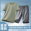 Traje de Seda Hielo Ligero y Transpirable para Hombre Verano Mangas Cortas Pantalones Cortos Conjunto Completo de Traje de Verano Casual de Alta Gama para Hombre