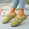 Meia-sapatilha Casual Outdoor Cruzada de Camurça Sintética Fosca com Bico Fechado para Mulheres, Fivela de Metal, Solado Grosso, Estilo Birkenstock, Chinelo Slip-On