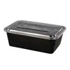 Caja de almuerzo rectangular desechable estilo americano de 750 ml, caja de embalaje para llevar de 900 ml, lonchera redonda con tapa convexa negra, tazón para sopa