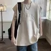 Chaleco de Gamuza con Relieve Estilo High Street Americano para Hombre Verano Nuevo Estilo Transpirable Oversize Sin Mangas Camiseta Moderna
