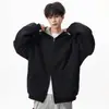 Jaqueta moletom com zíper duplo de alta resistência estilo americano para homens, tendência de outono, nova, com capuz, casual, color block, cardigã esportivo