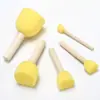 5 pinceles de esponja con mango de madera, color amarillo, con sello, ideales para dibujar grafitis y pintar.