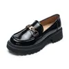 Otoño 2026 Estilo Británico Plataforma Tacón Grueso Mocasines Negros Mujer Arco del Triunfo Zapatos Pequeños de Cuero Planos Cuero Suave Zapatos JK
