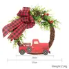 Guirlanda Artificial de Natal Decoração de Cipó Adereços Guirlanda com Laço de Carro Vermelho Decoração para Pendurar na Porta Arranjo