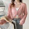 Tiro Real Blusa de Manga Larga Hueca Protector Solar Top de Punto para Mujer Primavera y Verano Delgado Cordón Diseño de Estilo Perezoso Camisa de Estilo Occidental