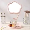 Novo Espelho de Maquiagem em Formato de Flor para Uso Doméstico, Espelho de Pente de Mesa para Meninas, Espelho de Plástico com Armazenamento de Joias de Mesa