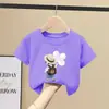 Camiseta de Manga Curta para Meninas Verão 2026 Nova Roupa Infantil para Crianças Maiores Algodão Puro Manga Meia-Manga Top de Verão Infantil Camiseta da Moda