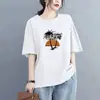 Camiseta Feminina de Manga Curta Estilo Mãe para Comércio Exterior Transfronteiriço, Soltinha Plus Size, Emagrecedora, Que Cobre a Barriga, Blusa Estampada de Manga Meia-Manga