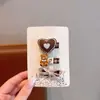 Tecido cor de café desenho animado presilha de cabelo infantil laço xadrez pérola presilha de tecido totalmente revestida presilha para franja de bebê sem danificar