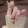 Arte de Uñas de Perlas Estilo Francés Transfronterizo Mariposa Rubor Dulce Brillo Uñas Portátiles para Estudiantes Pegatinas de Uñas Postizas Producto Terminado