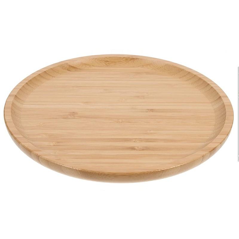 日式简约竹托盘 圆形餐盘水果托盘甜点沙拉盘 茶盘茶托BSCI