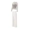 Conjunto Delgado de Yoga para Mujer Cubierta de Malla Camisola Pantalones de Pierna Ancha Fluidos de Cintura Alta Ropa Exterior de Entrenamiento Físico Conjunto de Dos Piezas para Mujer