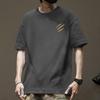 Camiseta de manga curta estampada simples e moderna estilo americano, nicho de verão, camisa casual de algodão pesado para homens