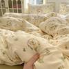 Algodón Lavado Hilo Doble Cama de Cuatro Piezas Estilo Princesa Funda Nórdica de Algodón Algodón Tejido Algodón Sábana de Cama Ropa de Cama Juego de Tres Piezas