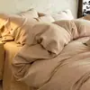 Toque Relaxado Classe A 100% Algodão Algodão Puro Tricô Lavado com Areia Conjunto de Quatro Peças Capa de Edredom Cor Sólida Simples Conjunto de Quatro Peças para Cama de B&B