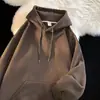 Moletom de Lã Cor Sólida com Capuz Masculino Tendência Espessado Moletom Masculino Outono e Inverno Hoodie Jaqueta Masculina Estilo Coreano Inverno