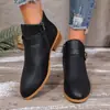 Botines Casuales Versátiles 2026 Estilo Nuevo Transfronterizos Talla Grande Otoño Punta Redonda Color Sólido Tacón Grueso Hebilla Botas Martin para Mujer