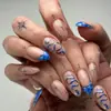 Uñas Postizas de Larga Forma de Almendra Transfronterizas Más Vendidas 24 Piezas Arte de Uñas 3D Estéreo Chica Popular Patrón de Serpiente Escama Azul Venta al por Mayor