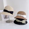 2025 Sombrero Cubeta de Moda con Cinta de Lunares Ondulada de Alero Pequeño para Mujer Primavera y Verano Combinación Versátil Casual Sombrero de Paja Parasol Sombrero de Pescador Moderno