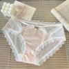 Chica Ligera ~ Nuevo Estilo Francés Estilo Puro Sexy Ropa Interior Fina para Mujer Cintura Media Satén Hueco Cadera Bragas