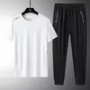 Traje de Verano 2023 de Seda de Hielo de Manga Corta para Hombre Pantalones de Seda de Hielo Camiseta de Seda de Hielo Pantalones de Pierna Recta de Seda de Hielo