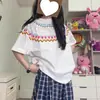 Camiseta Retro de Punto Trenzado Estampado Cuello Redondo Manga Corta Estilo Coreano para Mujer, Verano High Street Bf Holgada Casual Versátil