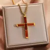 Colgante Cruzado de Piedra Shoushan Ojo de Tigre Europeo y Americano Cadena Cuadrada de Acero Inoxidable Collar Joyería para Hombres y Mujeres Venta al por Mayor