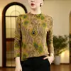 Camiseta de Manga Longa com Estampa Retrô Feminina Outono Inverno Novo Estilo Mãe de Meia-Idade Camada Interna Estilosa Top Pequeno Top Base Modelador
