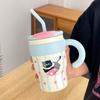 Vaso de agua con pajita de gran capacidad y alto valor para niñas, bonito vaso de hielo portátil de acero inoxidable 316 de una tonelada