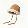 Gorro de invierno para mujer, engrosado con forro de felpa, estilo mongol del noreste, hace que la cara parezca más pequeña, cálido, gorro de pescador, protección para los oídos de invierno, sombrero tipo cubo, resistente al frío