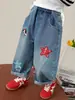 Nuevos Jeans Bordados de Dibujos Animados para Niños Otoño 2026 Estilo Coreano Elegantes Pantalones Papá para Niñas, Ropa Infantil al por Mayor