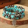 Pulseira Árvore da Paz Estilo Europeu e Americano Transfronteiriça Conjunto de Várias Peças Pulseira de Contas de Madeira Vintage Simples Masculina Empilhável Personalizada
