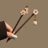 Pasador de Madera Estilo Palacio, Pasador de Sándalo Negro, Flor Estilo Antiguo Dinastía Han, Pasador con Borla Retro, Pasador para Peinado de Vestuario Antiguo